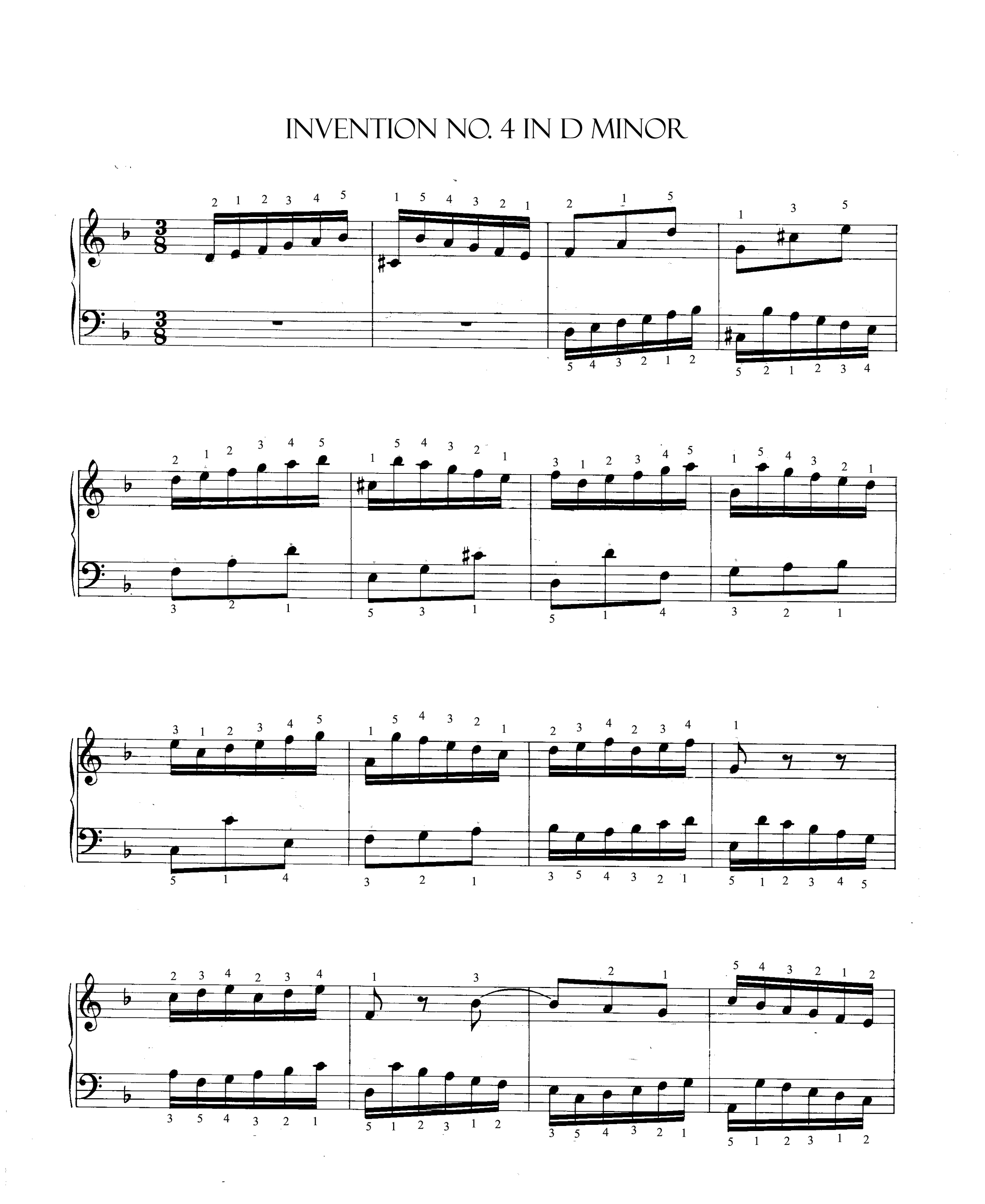 Bach Invention in D minor: unmarked score